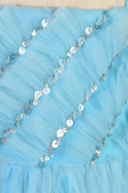 A Little Fable_Blue Net Sequins Tulip Ruffle And Embroidered Dress _Online_at_Aza_Fashions