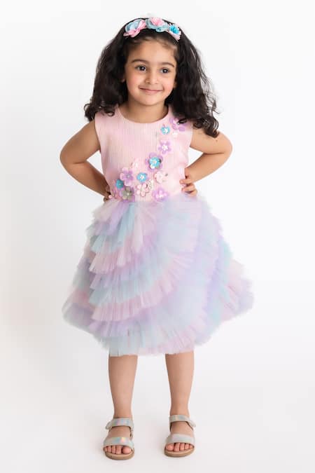 A Little Fable Whispering Applique Work Ruffle Dress 