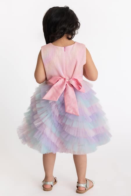 A Little Fable Whispering Applique Work Ruffle Dress 