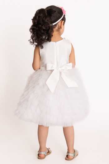 Shop A Little Fable White Tulle, Cotton Embroidery Provence Cascade Ruffle Dress at Aza Fashions Shop_A Little Fable_White Tulle, Cotton Embroidery Provence Cascade Ruffle Dress _at_Aza_Fashions
