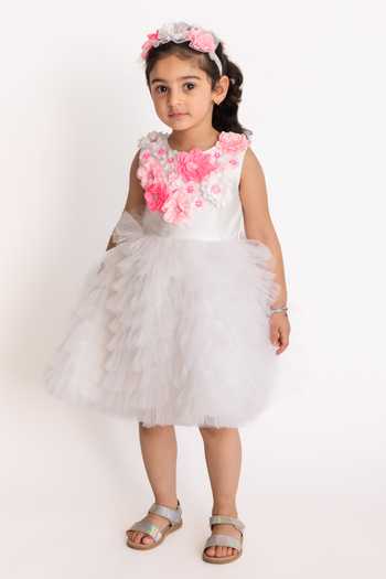Buy A Little Fable White Tulle, Cotton Embroidery Provence Cascade Ruffle Dress Online at Aza Fashions Buy_A Little Fable_White Tulle, Cotton Embroidery Provence Cascade Ruffle Dress _Online_at_Aza_Fashions