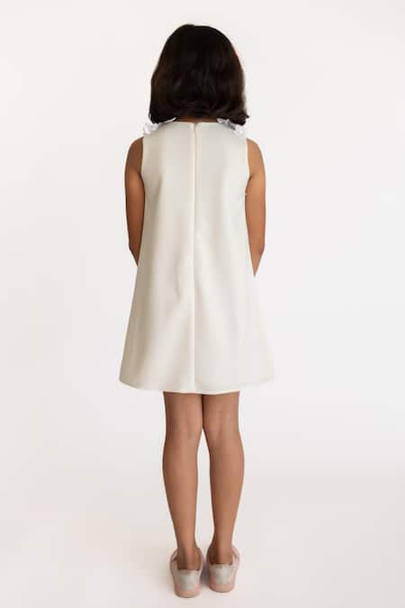 Shop A Little Fable Off White Polyester Applique, Sequins 3d Floral Work Dress at Aza Fashions Shop_A Little Fable_Off White Polyester Applique, Sequins 3d Floral Work Dress _at_Aza_Fashions