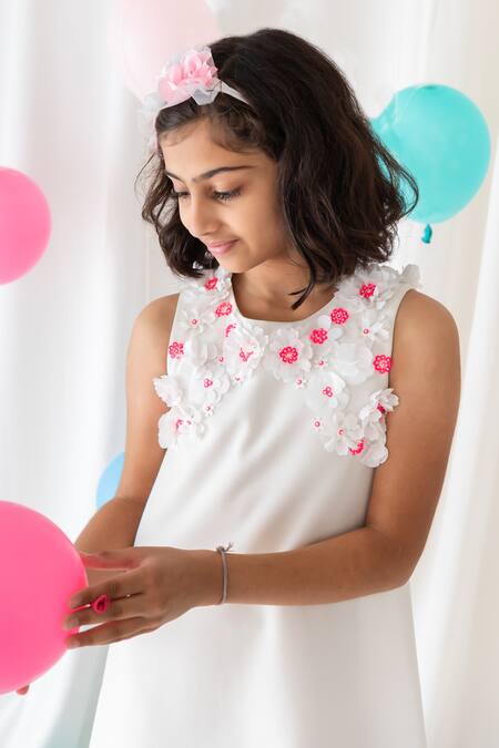 A Little Fable Off White Polyester Applique, Sequins 3d Floral Work Dress Online at Aza Fashions A Little Fable_Off White Polyester Applique, Sequins 3d Floral Work Dress _Online_at_Aza_Fashions