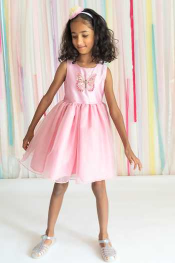A Little Fable Tinsel Butterfly Applique Work Dress 