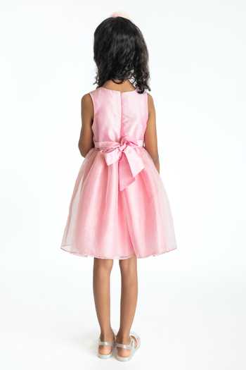 Shop A Little Fable Pink Cotton, Polyester, Organza Sequins, Tinsel Butterfly Applique Work Dress at Aza Fashions Shop_A Little Fable_Pink Cotton, Polyester, Organza Sequins, Tinsel Butterfly Applique Work Dress _at_Aza_Fashions
