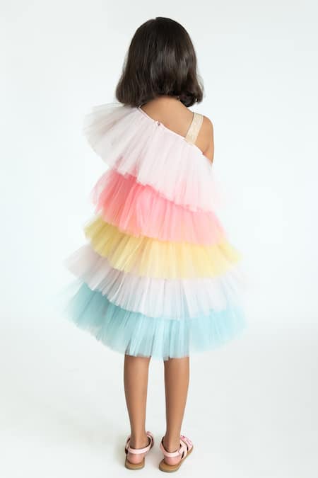 Shop A Little Fable Multi Color Tulle, Cotton Fresh Candy Layered Ruffle Dress at Aza Fashions Shop_A Little Fable_Multi Color Tulle, Cotton Fresh Candy Layered Ruffle Dress _at_Aza_Fashions