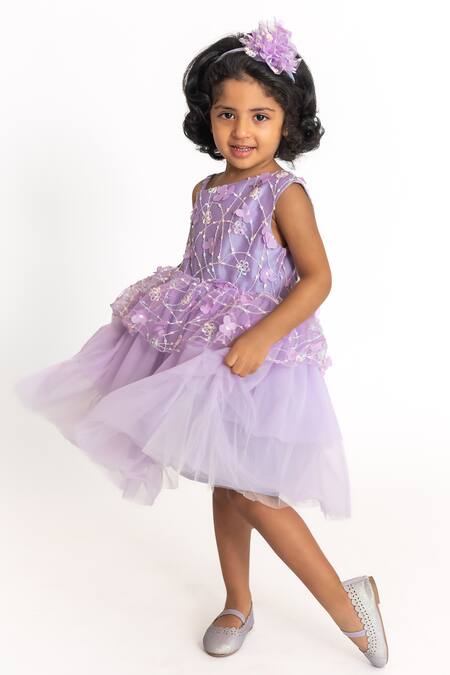 Shop A Little Fable Purple Polyester, Cotton Embroidery, Applique Gardenia Work Dress Online at Aza Fashions Shop_A Little Fable_Purple Polyester, Cotton Embroidery, Applique Gardenia Work Dress _Online_at_Aza_Fashions