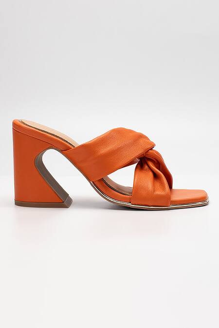 Buy Heel Your Sole Orange Lulu Knotted Strap Block Heels Online at Aza Fashions Buy_Heel Your Sole_Orange Lulu Knotted Strap Block Heels _Online_at_Aza_Fashions