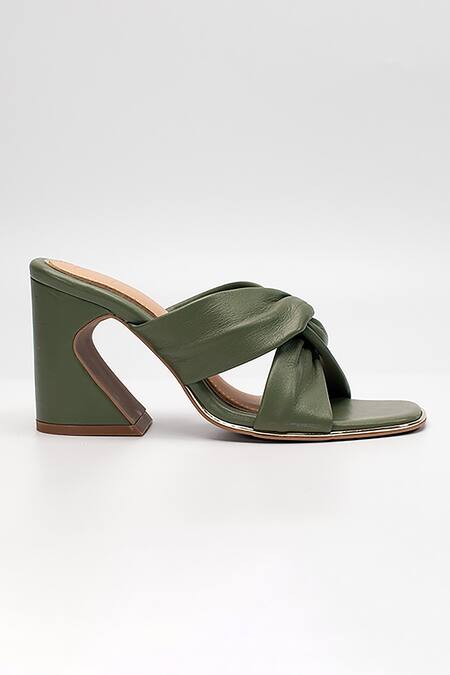 Buy Heel Your Sole Green Lulu Knotted Strap Leather Block Heels Online at Aza Fashions Buy_Heel Your Sole_Green Lulu Knotted Strap Leather Block Heels _Online_at_Aza_Fashions