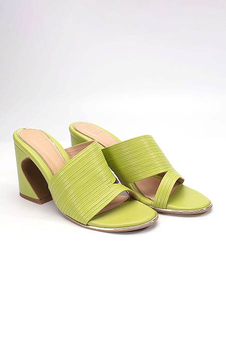 Shop Heel Your Sole Green Plain Kiko Striped Piping Pattern Heels at Aza Fashions Shop_Heel Your Sole_Green Plain Kiko Striped Piping Pattern Heels _at_Aza_Fashions