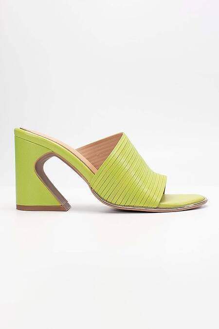 Heel Your Sole Green Plain Kiko Striped Piping Pattern Heels Online at Aza Fashions Heel Your Sole_Green Plain Kiko Striped Piping Pattern Heels _Online_at_Aza_Fashions