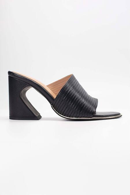 Heel Your Sole Black Plain Kiko Striped Piping Cutout Strap Heels Online at Aza Fashions Heel Your Sole_Black Plain Kiko Striped Piping Cutout Strap Heels _Online_at_Aza_Fashions