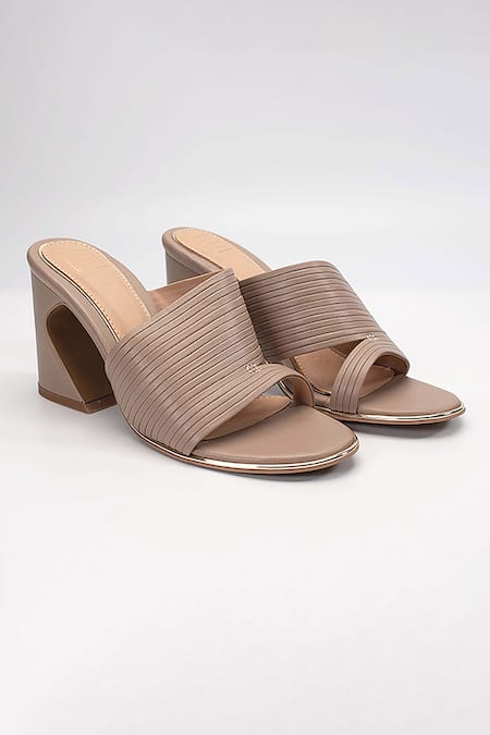 Heel Your Sole Beige Plain Kiko Striped Piping Strap Heels 