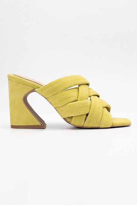 Heel Your Sole_Green Plain Lime Criss Cross Strap Heels_Online_at_Aza_Fashions