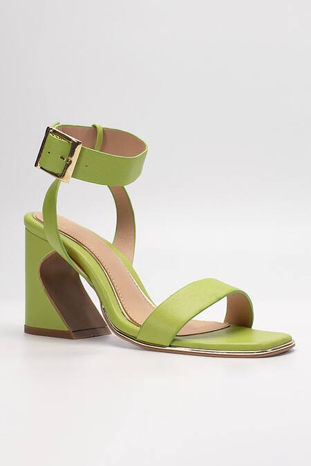 Heel Your Sole_Green Kitkat Leather Block Heels_Online_at_Aza_Fashions