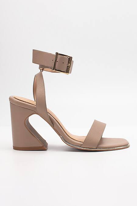 Heel Your Sole_Beige Kitkat Buckle Strap Leather Heels_Online_at_Aza_Fashions