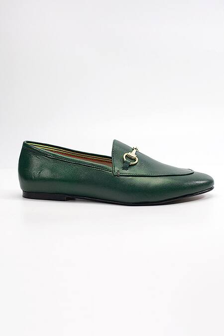 Heel Your Sole Green Koi Buckle Embellished Loafers Online at Aza Fashions Heel Your Sole_Green Koi Buckle Embellished Loafers _Online_at_Aza_Fashions