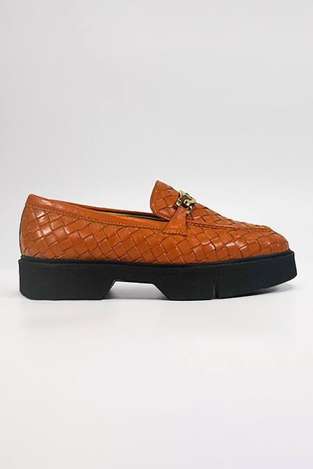 Heel Your Sole_Orange Textured Genuine Leather Loafers_Online_at_Aza_Fashions