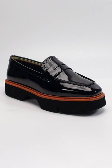 Heel Your Sole_Black Orange Velt Panel Loafers_Online_at_Aza_Fashions
