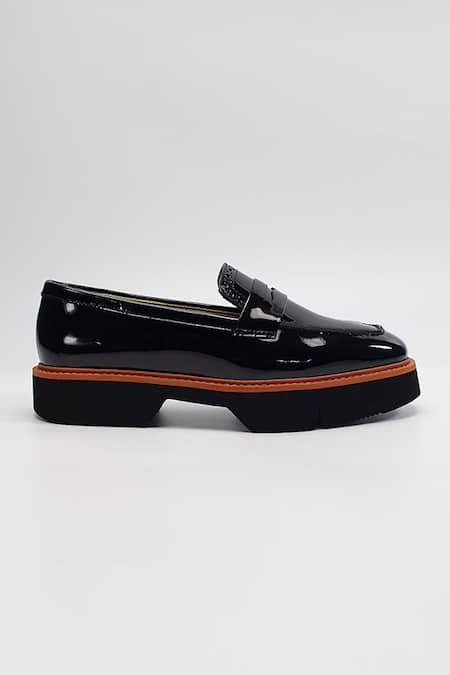 Buy_Heel Your Sole_Black Orange Velt Panel Loafers_Online_at_Aza_Fashions