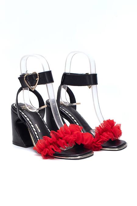 Heel Your Sole_Black Seine Ruffled Strap Heels_Online_at_Aza_Fashions