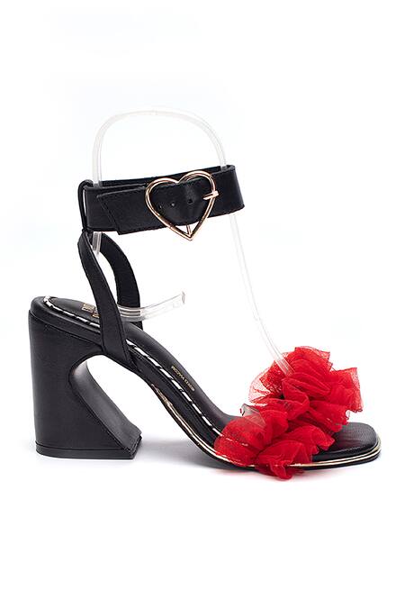Buy_Heel Your Sole_Black Seine Ruffled Strap Heels_Online_at_Aza_Fashions
