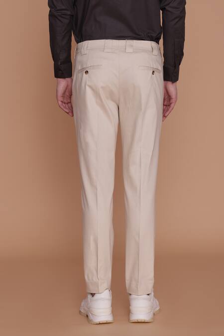 Shop_Lacquer Embassy_Beige Cotton Embroidery Leaves Laurel Trouser  _at_Aza_Fashions