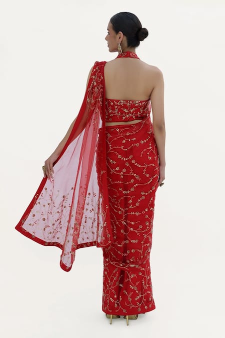 Talking Threads Hand Embroidered Saree With Blouse 