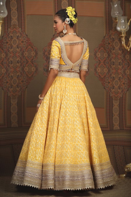 Shikhar Sharma Geometric Pattern Yellow Bridal Lehenga Set 
