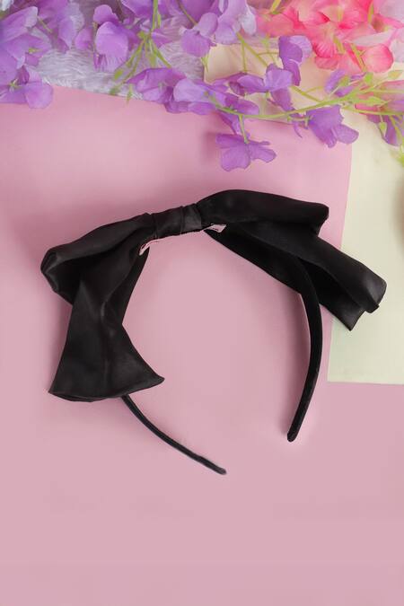 Soho Boho Studio By Aarti Thakur_Black Blair Waldorf Satin Bow Hair Band_Online_at_Aza_Fashions