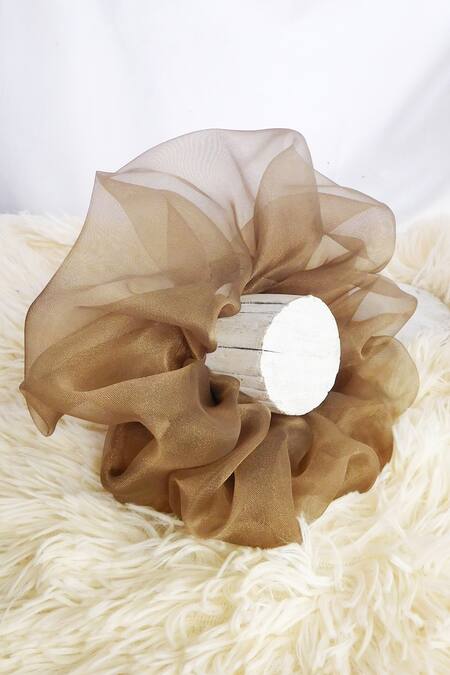 Soho Boho Studio By Aarti Thakur_Brown Plain Oversized Organza Scrunchie_Online_at_Aza_Fashions