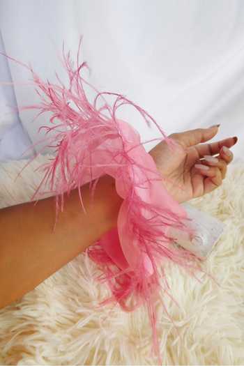 Soho Boho Studio By Aarti Thakur_Pink Feather Fringe Big Organza Scrunchie_Online_at_Aza_Fashions