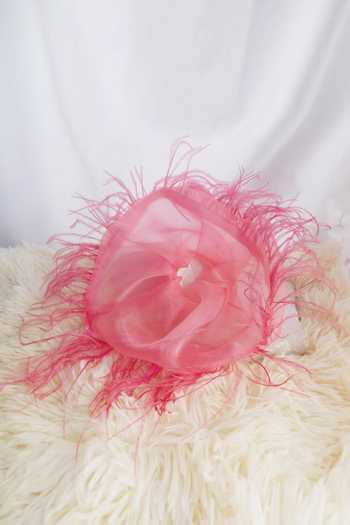 Buy_Soho Boho Studio By Aarti Thakur_Pink Feather Fringe Big Organza Scrunchie_Online_at_Aza_Fashions