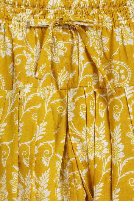 Buy_Tiber Taber_Yellow Cotton Lace, Tassels, Embroidery Floral Swirl Print Kurta Salwar Set