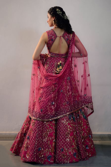 Irrau By Samir Mantri Net Checkered Embroidered Lehenga Set 