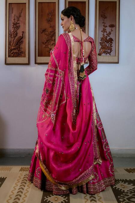Irrau By Samir Mantri Raw Silk Flower Embroidered Lehenga Set 