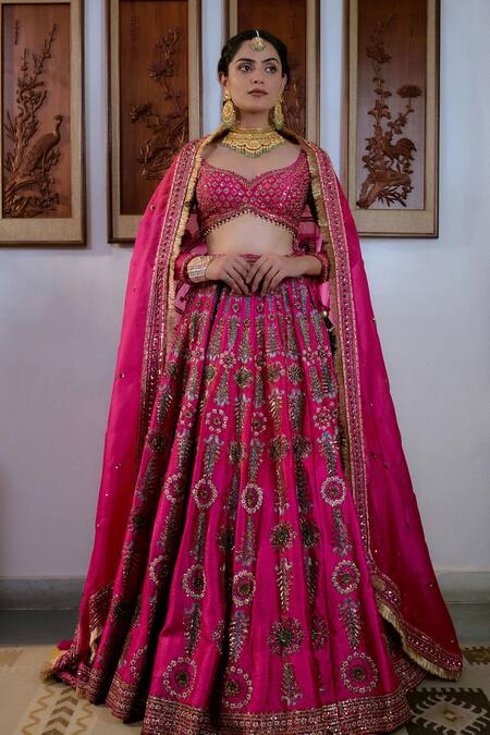 Irrau By Samir Mantri Fuchsia , , Beads, Raw Flower Embroidered Lehenga Set Online at Aza Fashions Irrau By Samir Mantri_Fuchsia , , Beads, Raw Flower Embroidered Lehenga Set _Online_at_Aza_Fashions
