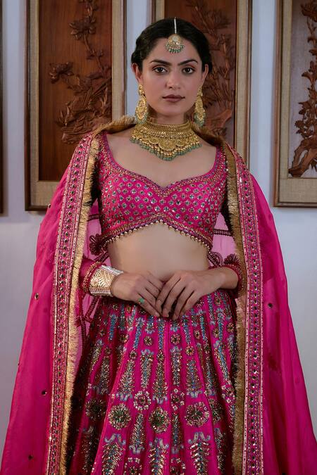 Shop Irrau By Samir Mantri Fuchsia , , Beads, Raw Flower Embroidered Lehenga Set Online at Aza Fashions Shop_Irrau By Samir Mantri_Fuchsia , , Beads, Raw Flower Embroidered Lehenga Set _Online_at_Aza_Fashions