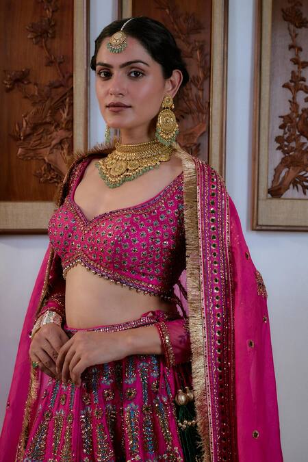 Irrau By Samir Mantri Fuchsia , , Beads, Raw Flower Embroidered Lehenga Set at Aza Fashions Irrau By Samir Mantri_Fuchsia , , Beads, Raw Flower Embroidered Lehenga Set _at_Aza_Fashions