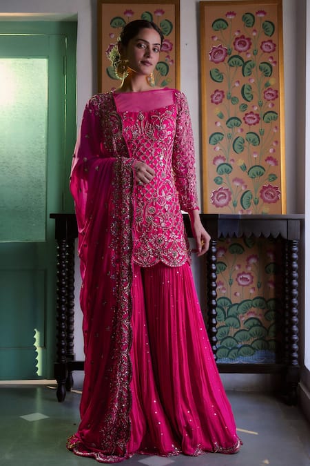 Irrau by Samir Mantri Floral Embroidered Kurta Gharara Set 