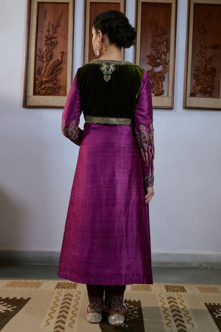 Shop_Irrau By Samir Mantri_Purple , Organza, Velvet Cut Work, Sequins, Kurta Set With Bolero _at_Aza_Fashions