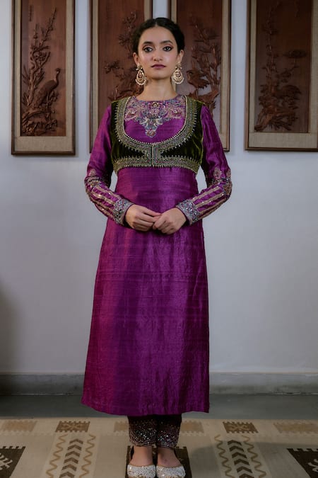 Buy_Irrau By Samir Mantri_Purple , Organza, Velvet Cut Work, Sequins, Kurta Set With Bolero _Online_at_Aza_Fashions