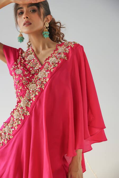 Buy Kesar Studio Fuchsia Silk Embroidery, Zari V-neck Blouse Skirt Set Online at Aza Fashions Buy_Kesar Studio_Fuchsia Silk Embroidery, Zari V-neck Blouse Skirt Set_Online_at_Aza_Fashions