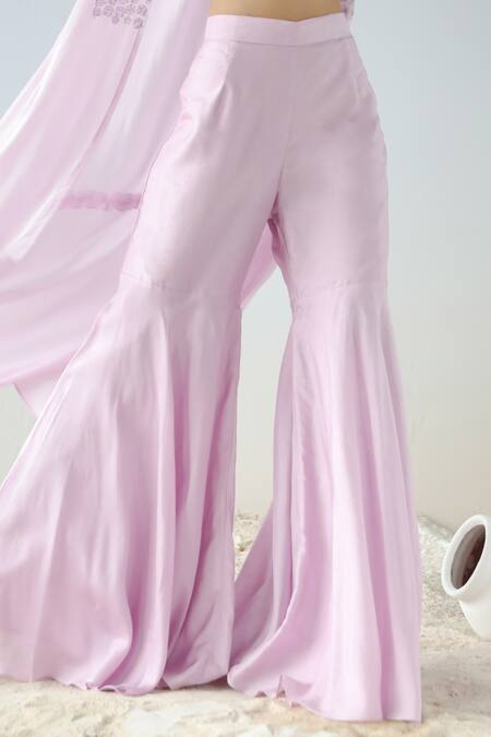 Kesar Studio Purple Silk, Crepe Beads, Embroidery V-neck Cape Sharara Set Online at Aza Fashions Kesar Studio_Purple Silk, Crepe Beads, Embroidery V-neck Cape Sharara Set_Online_at_Aza_Fashions