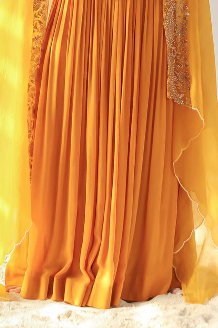 Kesar Studio_Yellow Silk, Organza, Georgette Zari, Metallic Embroidered Blouse Lehenga Set_Online_at_Aza_Fashions