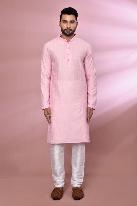 Buy_Arihant Rai Sinha_Pink Viscose, Cotton, Polyester Embroidery Geometric Thread Work Kurta Set_Online_at_Aza_Fashions