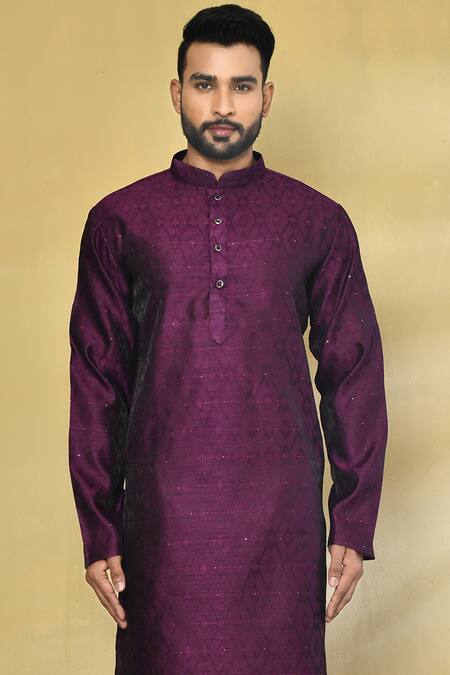 Arihant Rai Sinha_Purple Silk, Polyester, Cotton Embroidery Geometric Pattern Kurta Set _Online_at_Aza_Fashions