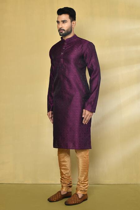 Shop_Arihant Rai Sinha_Purple Silk, Polyester, Cotton Embroidery Geometric Pattern Kurta Set _Online_at_Aza_Fashions