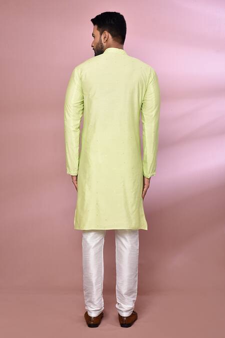 Shop_Arihant Rai Sinha_Green Viscose, Cotton, Polyester Embroidery Straight Kurta Set _at_Aza_Fashions