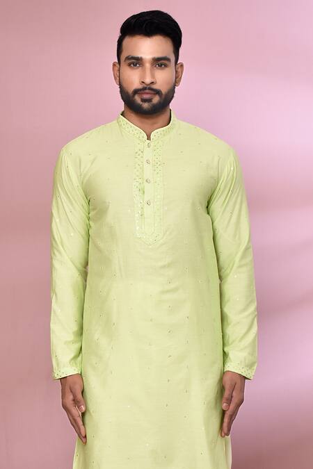 Arihant Rai Sinha Green Viscose, Cotton, Polyester Embroidery Straight Kurta Set Online at Aza Fashions Arihant Rai Sinha_Green Viscose, Cotton, Polyester Embroidery Straight Kurta Set _Online_at_Aza_Fashions